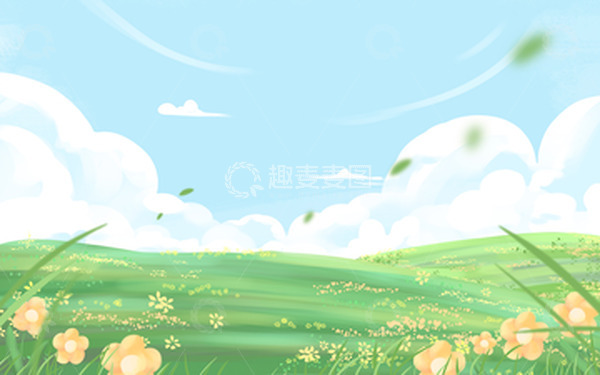 源文件下载【趣麦麦图】-手绘春游踏春小清新蓝天白云草地背景