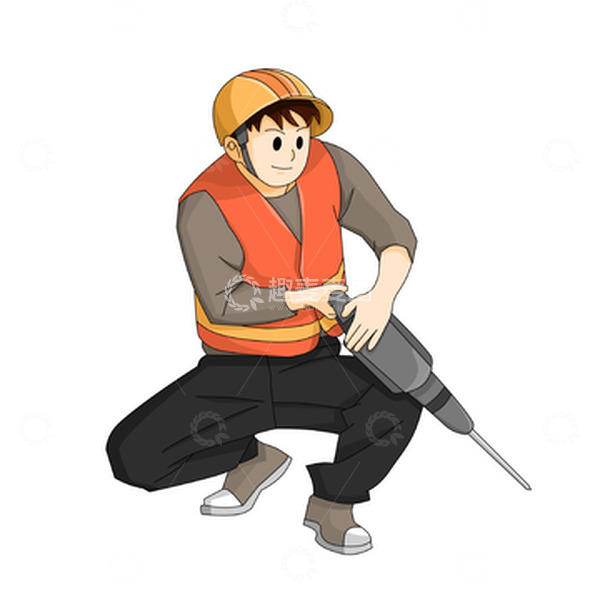 源文件下载【趣麦麦图】蹲姿打孔建筑劳动工人