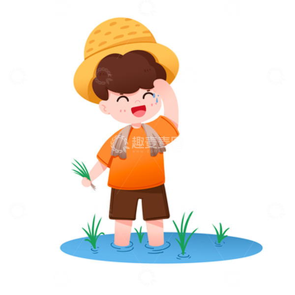 源文件下载【趣麦麦图】-农民男人插秧擦汗场景元素
