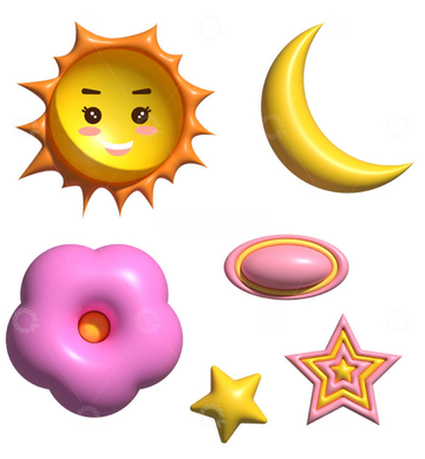 源文件下载【趣麦麦图】3D立体太阳月亮星星