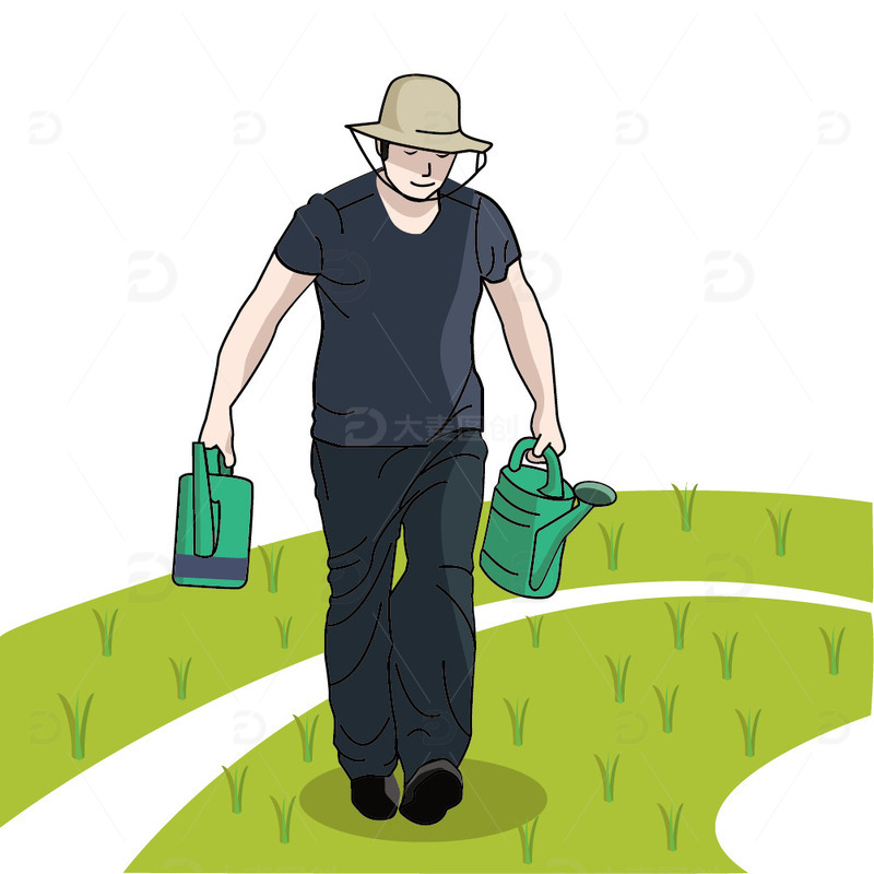 源文件下载【趣麦麦图】手绘劳动节男人劳作浇水插画