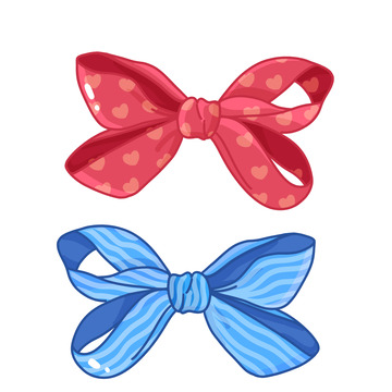 蓝色红色蝴蝶结可爱女孩发卡手绘图
