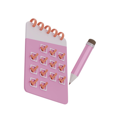 3D立体签到打卡铅笔打勾图标元素