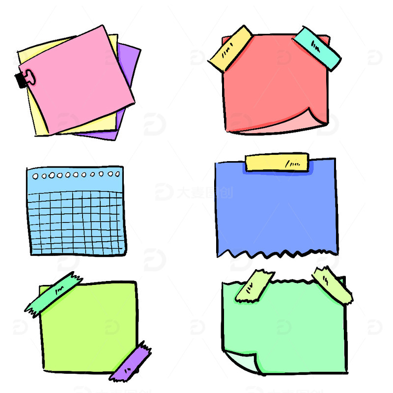 卡通彩色手绘便利贴