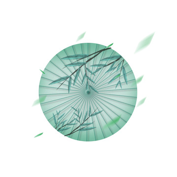 清明国潮手绘雨伞伞面扇子落叶装饰元素