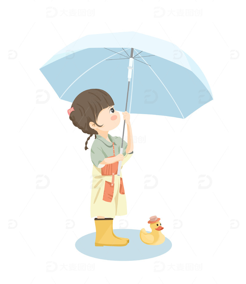 源文件下载【趣麦麦图】谷雨季节打伞的小女孩