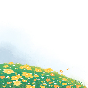 绿色小清新春天草坪草地风景手绘装饰插画