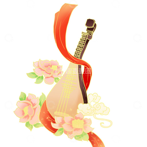 源文件下载【趣麦麦图】花鲜花琵琶乐器祥云国潮国风绸缎