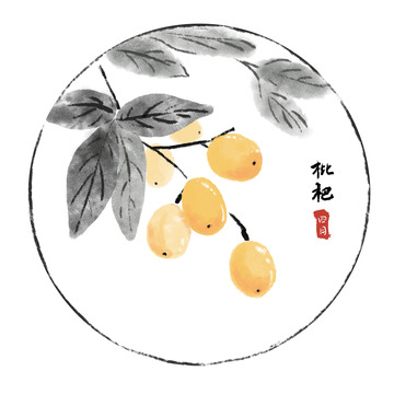 手绘水墨枇杷国画
