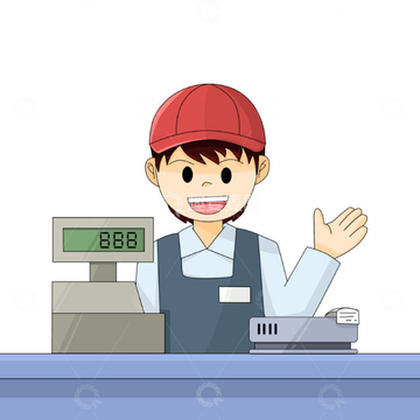 源文件下载【趣麦麦图】超市便利店收银员