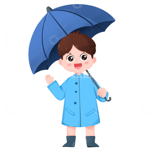 源文件下载【趣麦麦图】谷雨节气男孩在雨中打伞免抠元素