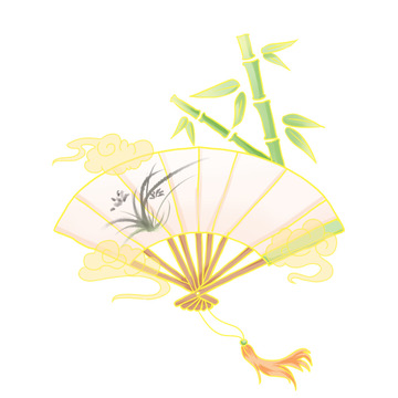 扇子竹子竹扇祥云兰花国潮古风国风