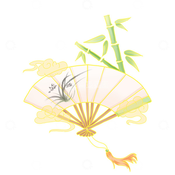 源文件下载【趣麦麦图】扇子竹子竹扇祥云兰花国潮古风国风