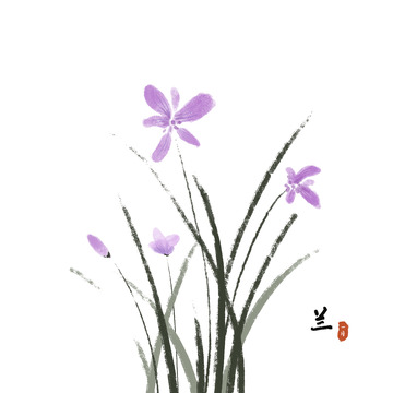 手绘水墨兰花中国风