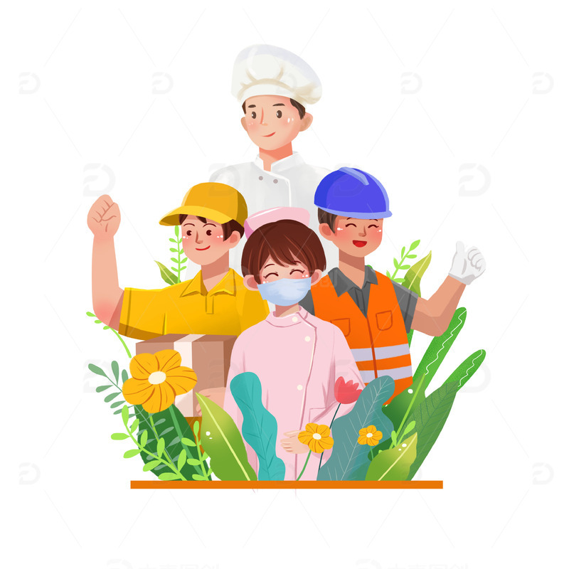 劳动节劳动人民医生护士工人手绘图