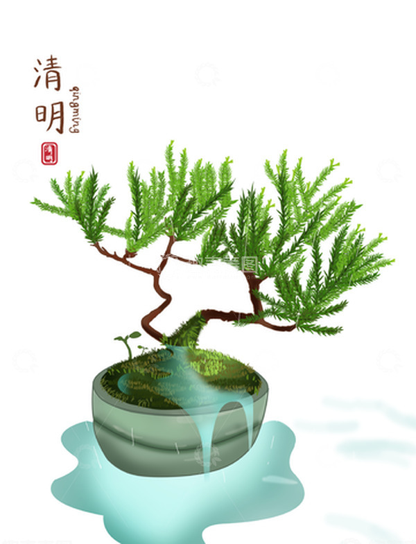 源文件下载【趣麦麦图】清明绿色背景小树