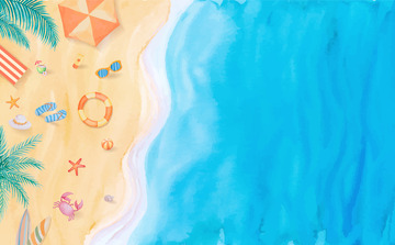 海面海水沙滩游泳圈度假遮阳伞海浪