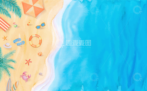 源文件下载【趣麦麦图】海面海水沙滩游泳圈度假遮阳伞海浪