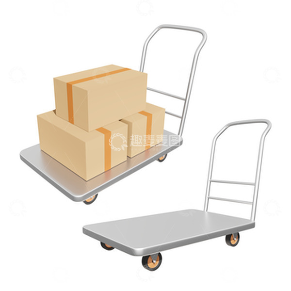 源文件下载【趣麦麦图】3D物流运输金属推车快递