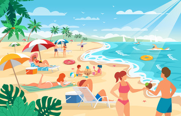 海滩海边日光浴游泳度假椰树大海