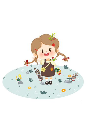 春天可爱麻花辫女孩春游