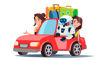 人工智能汽车AI智能无人驾驶卡通人物