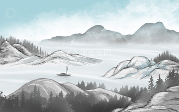 源文件下载【趣麦麦图】中国风水墨云雾山水