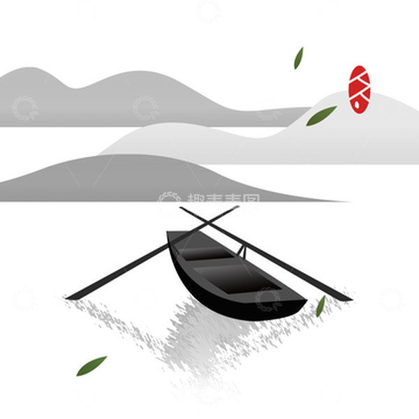 源文件下载【趣麦麦图】清明节水墨小船元素
