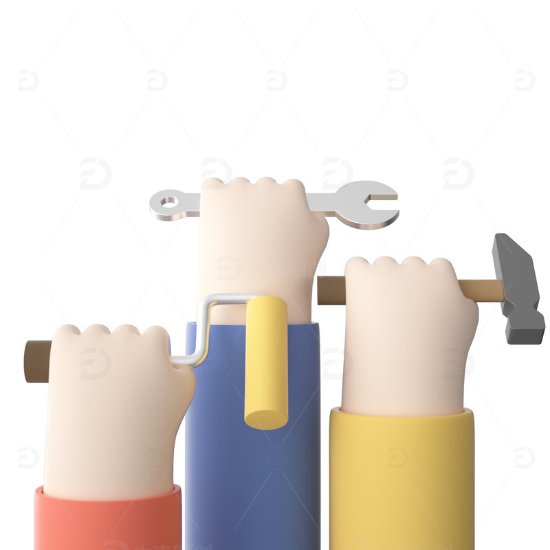 五一劳动节3d手持劳动工具c4d元素