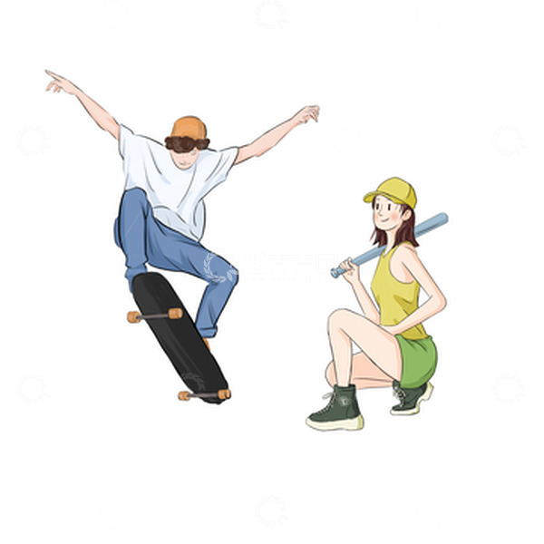 源文件下载【趣麦麦图】青春潮流运动青年手绘图