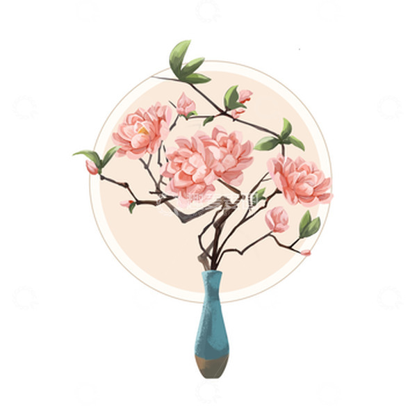 源文件下载【趣麦麦图】-粉黄瓶装插花装饰摆件