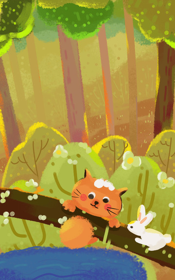 兔子小猫儿插绘本手绘插画