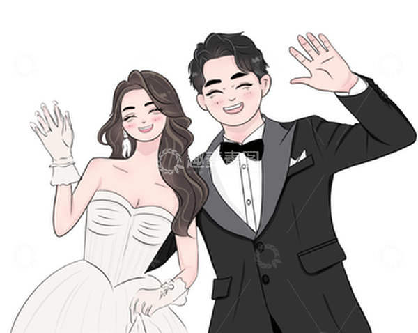 源文件下载【趣麦麦图】白色情侣婚纱可爱风人物手绘插画元素