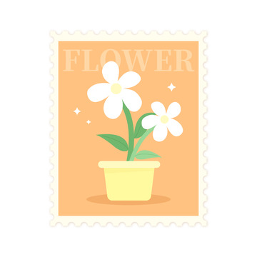 小清新落日橘花朵邮票装饰贴