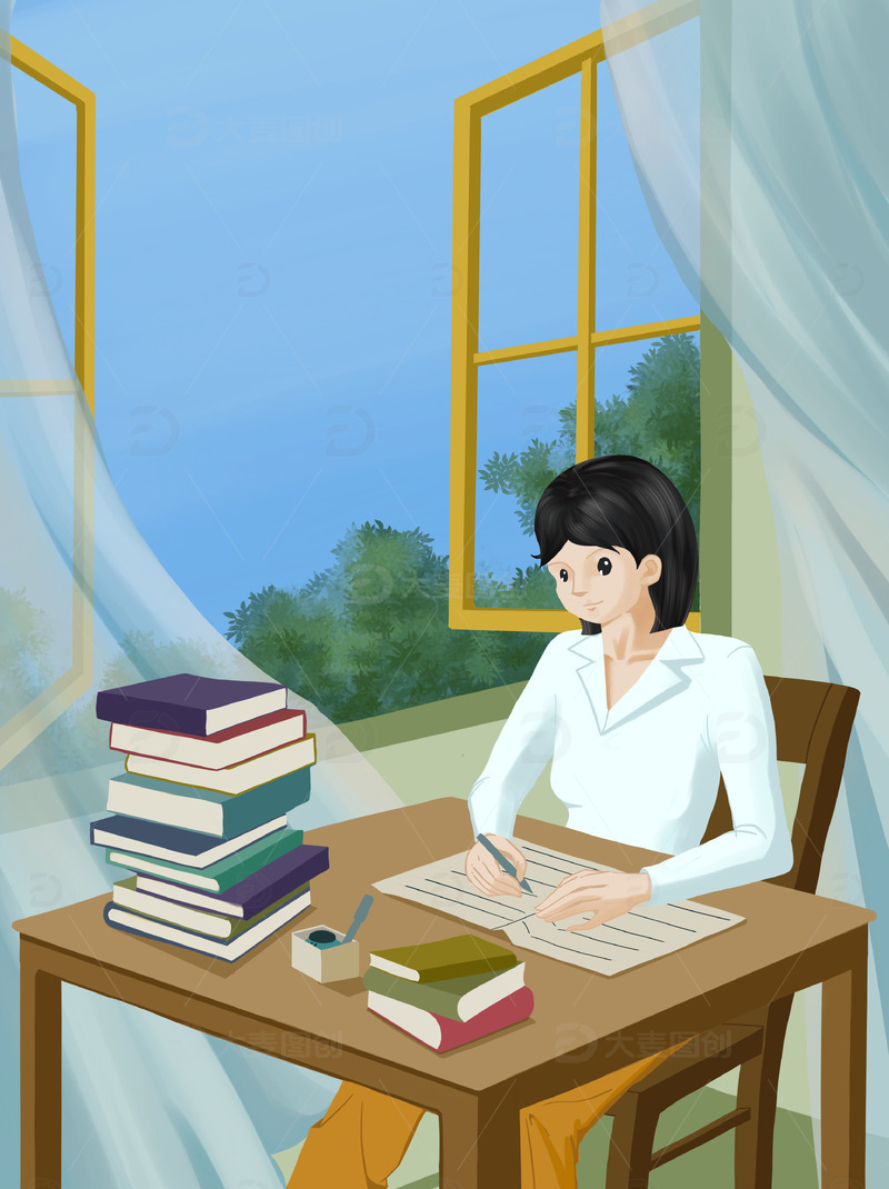 劳动节教师批改作业手绘插画