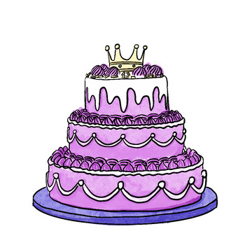 手绘粉色水彩皇冠蛋糕