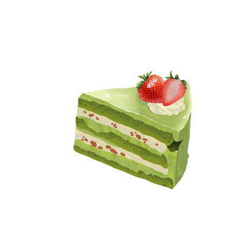 抹茶奶油草莓蛋糕手绘图甜品下午茶