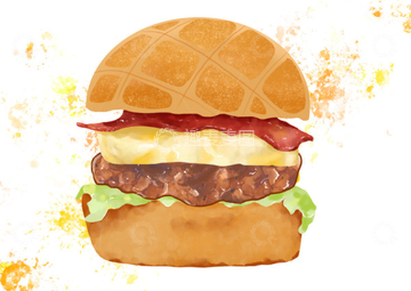 源文件下载【趣麦麦图】牛肉双层汉堡手绘插画元素