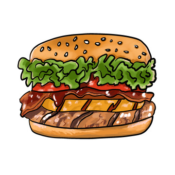 卡通手绘牛肉番茄汉堡
