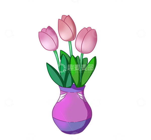 源文件下载【趣麦麦图】粉色郁金香花瓶观赏摆件