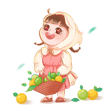 劳动节卡通儿童种植果园农田采摘季
