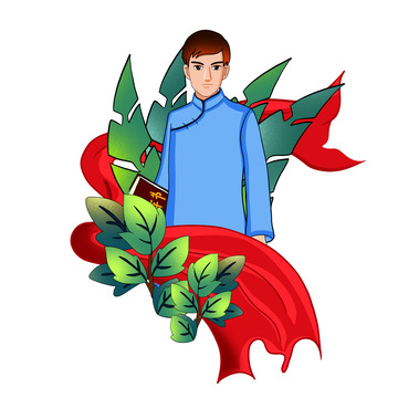 手绘青年节长衫青年