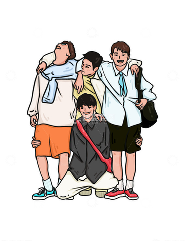 源文件下载【趣麦麦图】五四青年节少年合体人物手绘图