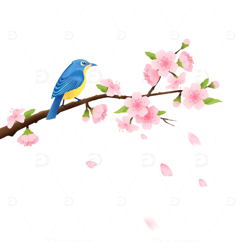 春天手绘植物花鸟元素