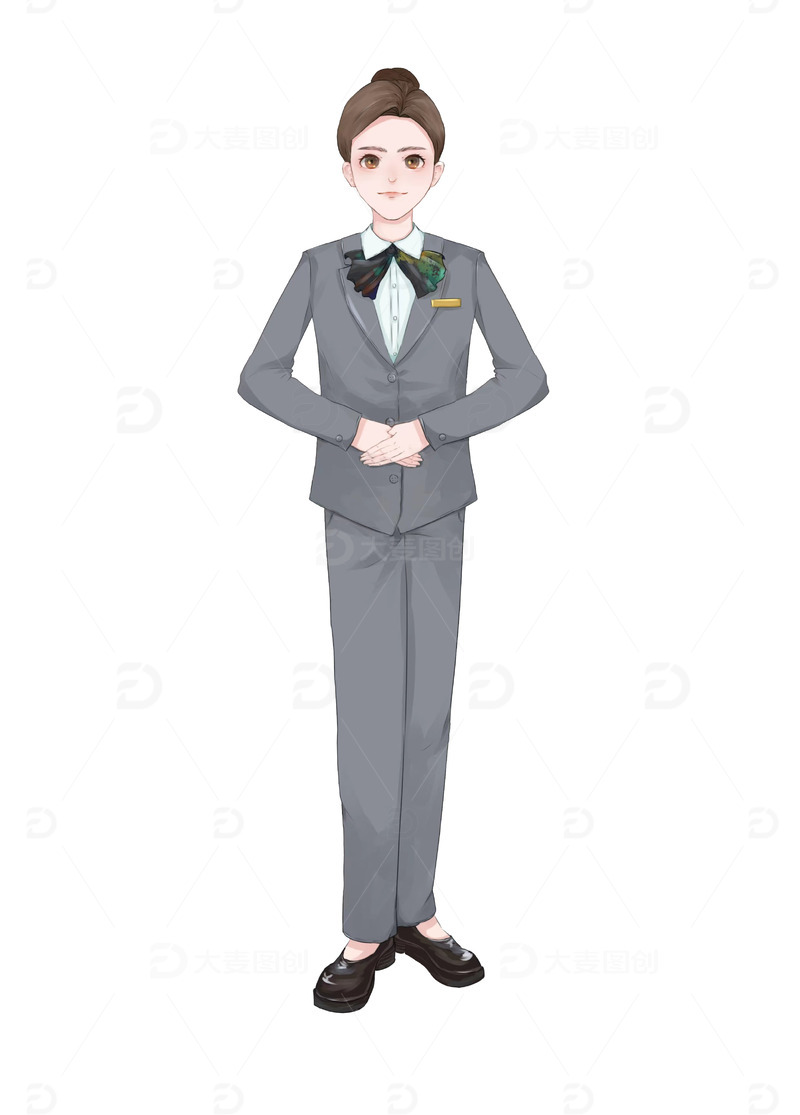 源文件下载【趣麦麦图】西装女生客服前台销售