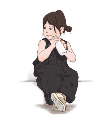 小女孩喝牛奶手绘图
