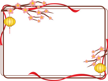 校园展板宣传栏古风梅花灯笼丝带边框