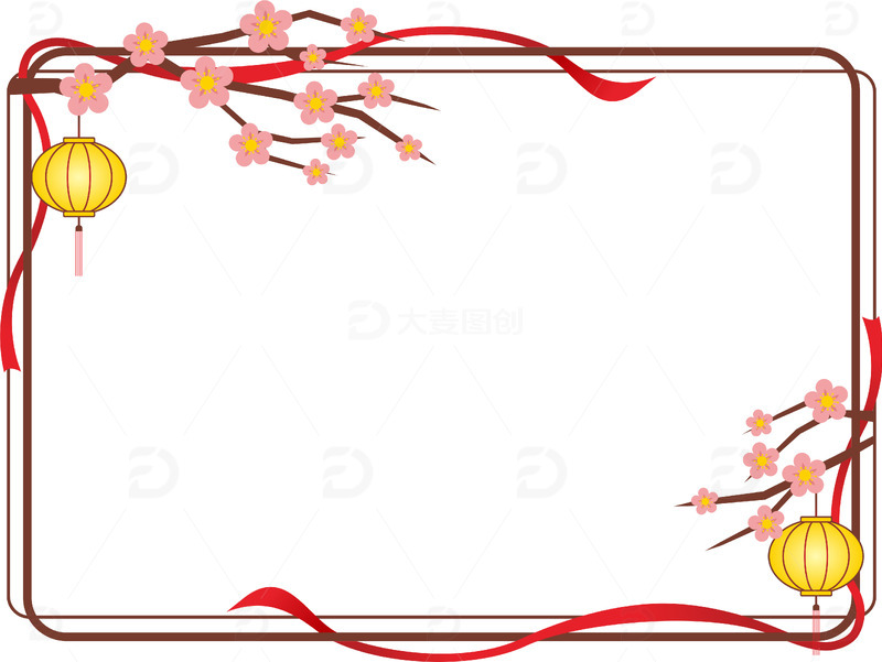 校园展板宣传栏古风梅花灯笼丝带边框