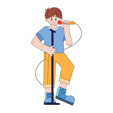 五四青年节描边唱歌青年人物元素