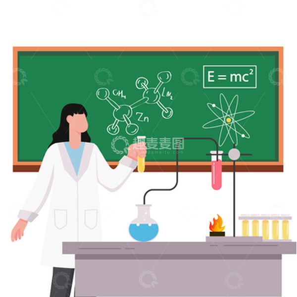 源文件下载【趣麦麦图】矢量人物化学老师上课黑板做实验